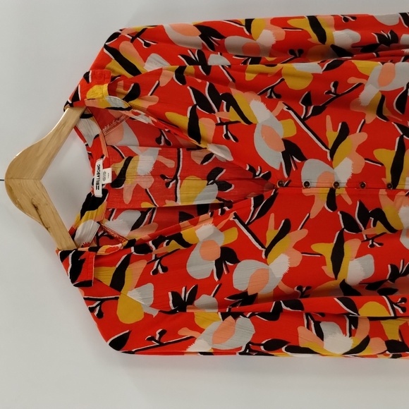 Billabong button down v neck tie front orange floral long sleeve size medium - Picture 3 of 11